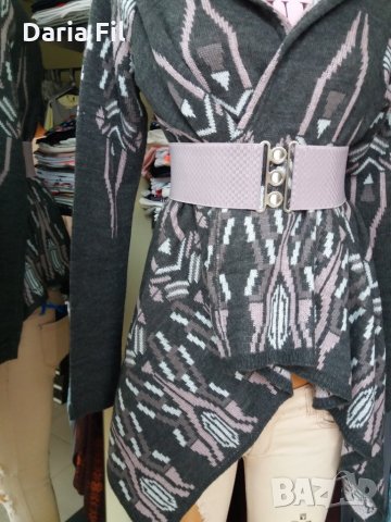 Асиметрична жилетка без закопчаване в сиво-розови цветове , снимка 1