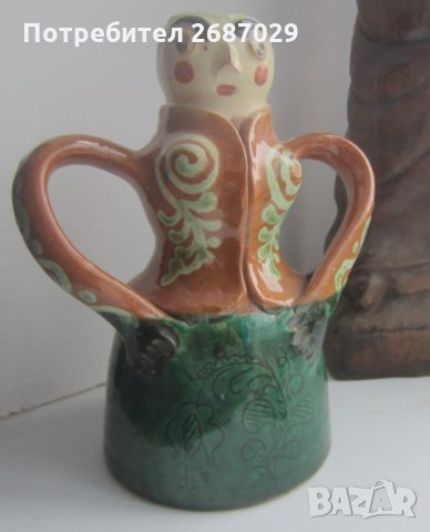 Керамика фигура съд с капак или свещник с подпис, снимка 3 - Декорация за дома - 31373401