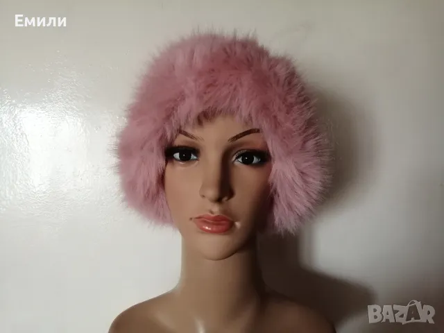 Дамска пухкава шапка в розов цвят, снимка 7 - Шапки - 48422792