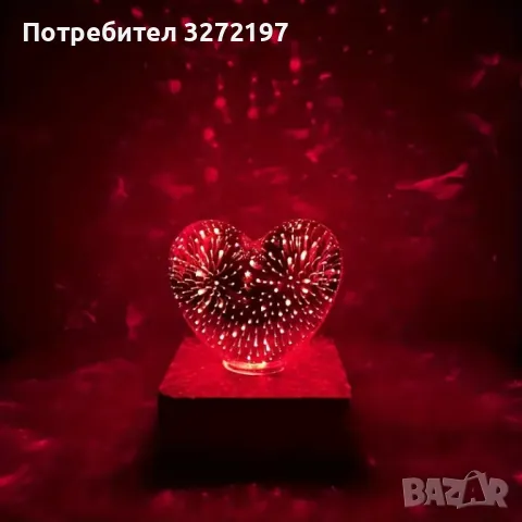 3D USB захранвана нощна лампа във формата на сърце с фойерверки,заря, снимка 7 - Настолни лампи - 47973359