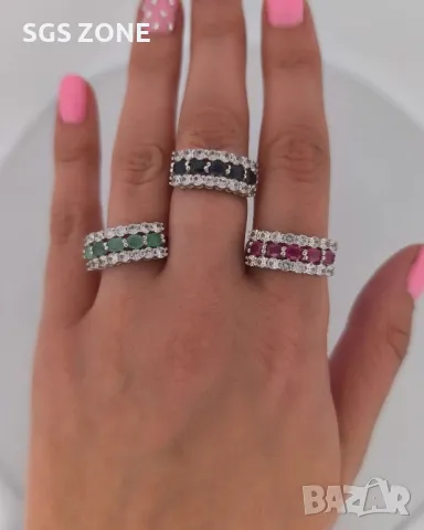 Пръстен със Сапфир, Рубин, Изумруд с Прозрачен Топаз
