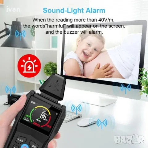 намаление Гайгеров брояч EMF01, За измерване на радиация, Алармира при превишаване на зададените , снимка 2 - Други инструменти - 50219972