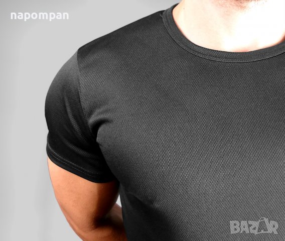 Мъжка черна тениска за фитнес от дишаща материя, снимка 4 - Тениски - 38579007