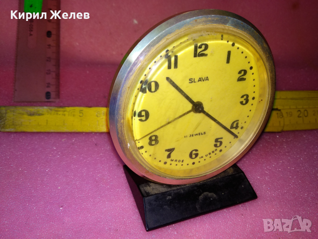 SLAVA MADE in USSR Стар КОЛЕКЦИОНЕРСКИ РУСКИ БУДИЛНИК МЕХАНИЧЕН НАСТОЛЕН ЧАСОВНИК СЛАВА СССР 43400, снимка 7 - Антикварни и старинни предмети - 44536265