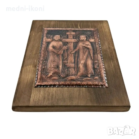 МЕДНА ИКОНА СВЕТИ СВЕТИ КОНСТАНТИН И ЕЛЕНА, снимка 3 - Икони - 54289354