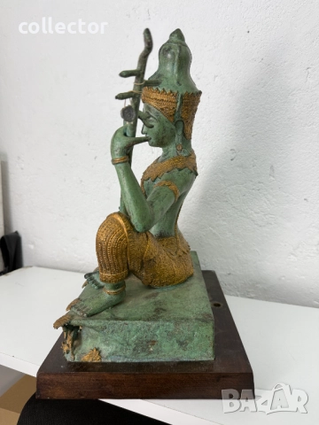 Tайландска бронзова статуетка на музикант с позлата. №7626, снимка 8 - Антикварни и старинни предмети - 52480170