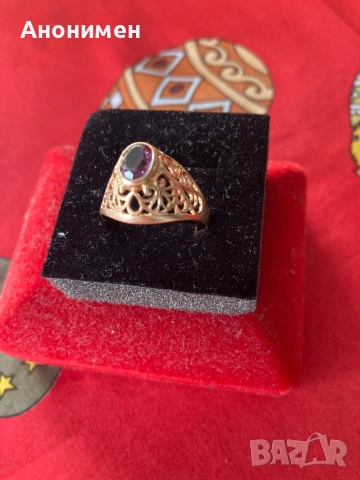 Руски златен пръстен с камъче , снимка 2 - Пръстени - 54181424