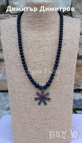 Мъжки комплекти колие и гривна с розетата от Плиска от стомана и оникс. Бижута Луди гъби., снимка 4 - Бижутерийни комплекти - 35147514