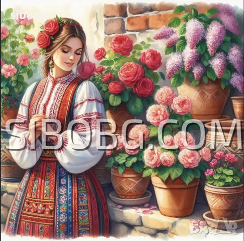 Комплект за изработка на диамантен гоблен – "Мома и рози" г 3517 , снимка 1