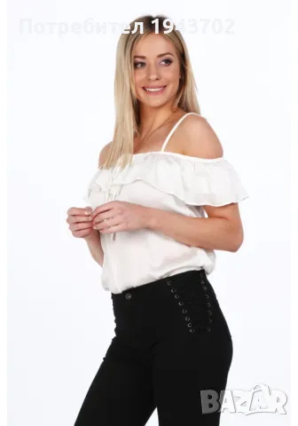 Дамска блуза с паднали ръкави в цвят крем MP28742, снимка 4 - Корсети, бюстиета, топове - 48119112