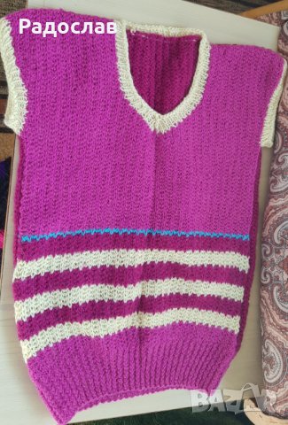 Детски ръчно плетен пуловер нов лилав 12 - 14 год