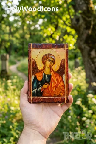 Дървена икона Свети Архангел Рафаил (Изцелител) – Ръчна изработка, снимка 9 - Икони - 56112807