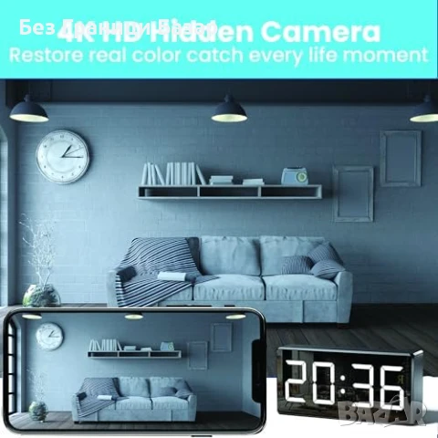 Нова 4K Скрита WiFi Камера в Часовник 170° Широк Ъгъл Нощно Виждане, снимка 3 - Други - 50636869