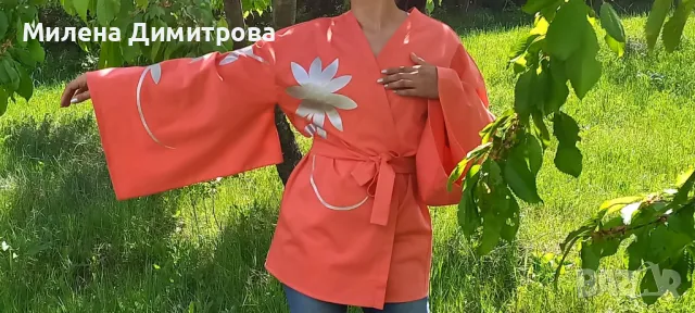 Ръчно рисувано сатенирано кимоно , снимка 5 - Сака - 48960098