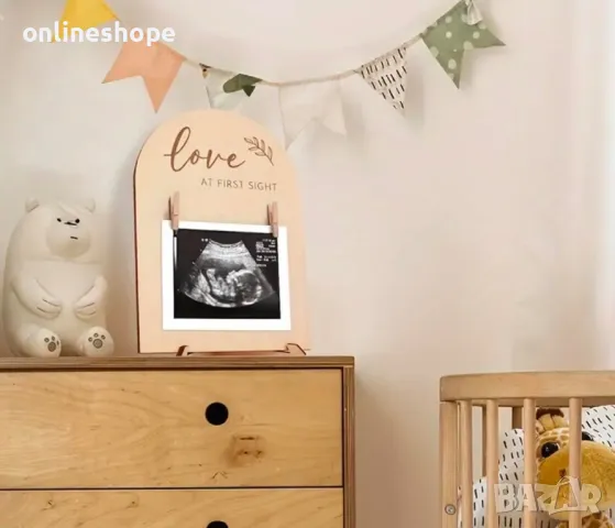 Дървена рамка за бебе - снимка на ултразвук фото + място за имена дата, снимка 4 - Други - 48781128