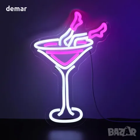LED неонов надпис за стена/бар „Коктейл“ с димиране (USB захранване)