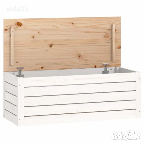 vidaXL Кутия за съхранение, бяла, 89x36,5x33 см, борово дърво масив, снимка 1 - Скринове - 56147933