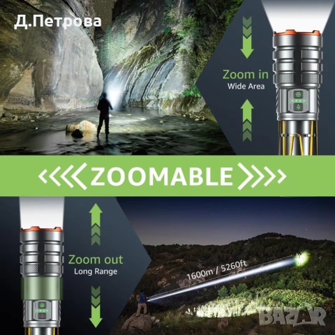 LED фенер 1000000 лумена презареждащ се водоустойчив тактически с 11 светлинни режима – Къмпинг, снимка 2 - Други - 54020663