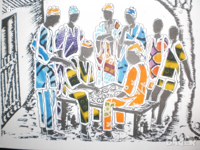 Художествена картичка върху текстилна основа-Мъже в Африка, снимка 4 - Други ценни предмети - 39725841