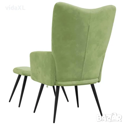 vidaXL Релаксиращ стол с табуретка, светлозелен, кадифе, снимка 5 - Столове - 56146938