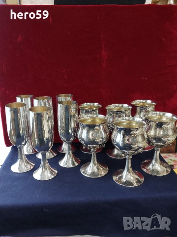 Два комплекта Сребърни чаши за вино,вода,проба 800 , снимка 11 - Чаши - 48824938