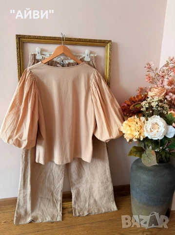 ZARA Дамски панталон от лен и тениска, снимка 15 - Панталони - 54003868