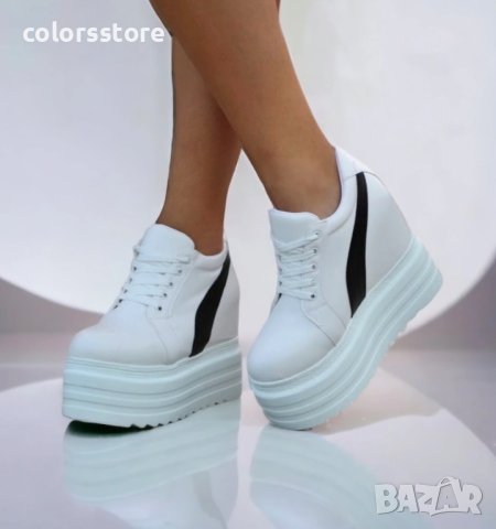 Кецове на платформа - бяло с черно - SJN56