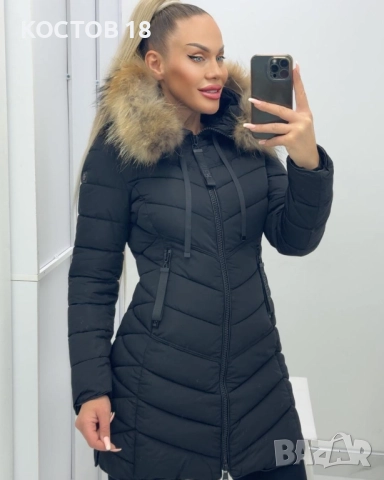 Зимно дълго яке, естествен пух на качулката – 4251 кафяв 5 цвята, снимка 4 - Якета - 51872938