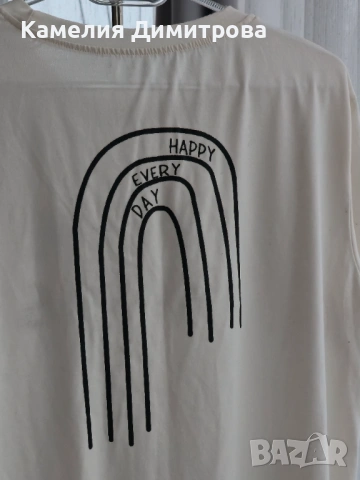 Бяла тениска с надписи и принт отпред и отзад, снимка 4 - Тениски - 53286228