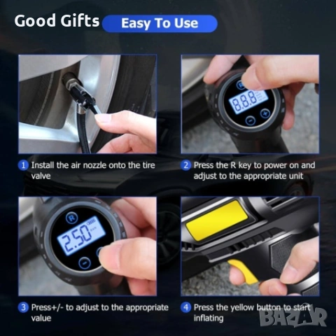 Мощен Безжичен Компресор за Кола 72W – Сигурност и Мобилност на Пътя, снимка 10 - Аксесоари и консумативи - 53282899