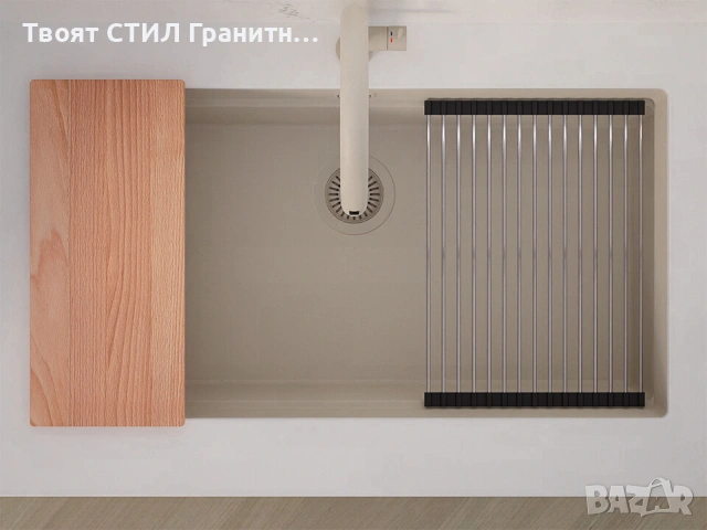Бежова кухненска мивка за вграждане под плот Прага 90 Level 860 x 470 мм, снимка 10 - Мивки - 53995134