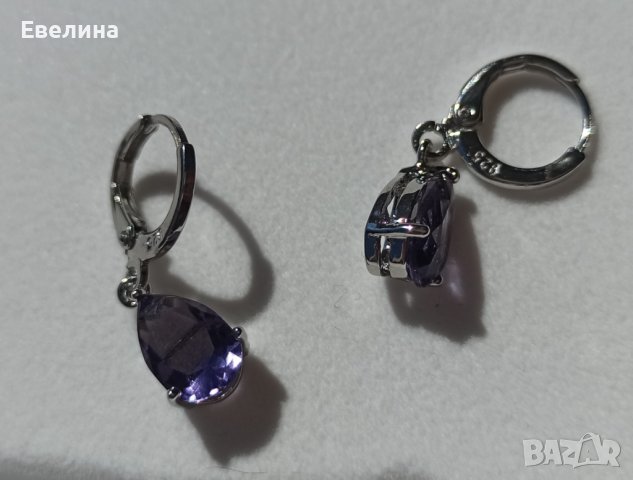 Дамски комплект синджирче, висулка и обеци с лилав кристал, нови, щампа 925, снимка 12 - Бижутерийни комплекти - 36939261