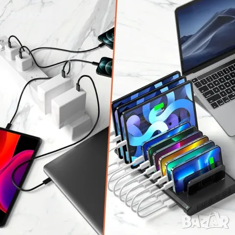 Alxum USB зарядна станция, 120 W 10 портова станция за бързо зареждане, снимка 6 - Друга електроника - 48254245