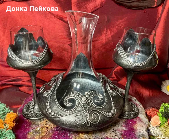 Сервиз за вино - ръчна изработка в сребро, снимка 2 - Сервизи - 49301290