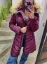 Дълго зимно яке с естествен косъм бордо, снимка 5