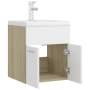 Шкаф за баня с вградена мивка, бяло и дъб сонома, ПДЧ, снимка 1 - Шкафове - 44928744