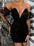 Черна блестяща рокля с камъчета и секси деколте, снимка 5