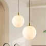 Висяща лампа глобус „Opal Globe“ – стъклена сфера с меко дифузно осветление и метални акценти, снимка 3
