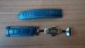 Синя кожена каишка за часовник 22 мм с разгъваща се закопчалка (Folding Clasp)., снимка 2