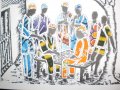 Художествена картичка върху текстилна основа-Мъже в Африка, снимка 4