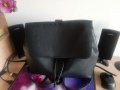 ZARA Черна кожена дамска чанта раница 