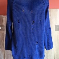 💙👖Пуловер с накъсан ефект в кралско син цвят,м/л👉18 лв.❄️, снимка 3 - Блузи с дълъг ръкав и пуловери - 31384560