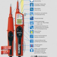 Benning(Бенинг) Двуполюсен Професионален Tестер за напрежение Duspol Digital,с бутони за тест на ДТЗ, снимка 2 - Друга електроника - 35272242