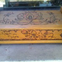 Стара българска дървена пирографирана кутия за бижута тип ракла, снимка 2 - Други ценни предмети - 37387335