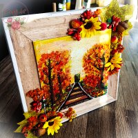 НАМАЛЕНА!!! Есенна декорирана рамка с картина , снимка 2 - Декорация за дома - 42904917