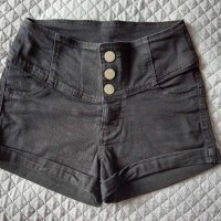 Дамски черни панталонки с висока талия от 98% памук размер XXS, снимка 1 - Къси панталони и бермуди - 40840289