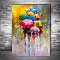 100см! Картина-канава "Шарени чадъри под дъжда", снимка 2 - Картини - 39967102