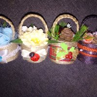 Ръчно изработени мини кошнички с цветя, снимка 10 - Декорация за дома - 38468109