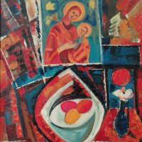 Картина, "Великден", худ. Слави Кожухаров (1935-1997), снимка 2 - Картини - 40593967