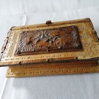 Стара дървена кутия, дърворезба, меден обков, снимка 1 - Други - 35538326